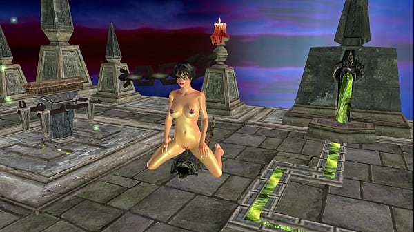 Animated 3D Cartoon Porn – A beautiful Tattooed girl rubbing her pussy against a broken stone piece in a temple