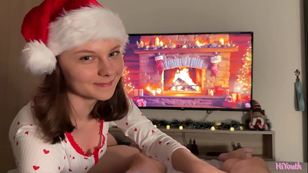 Gentle New Year’s blowjob and sex with a cute real girl