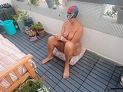 Blindfolded Wife Sucks Cock On The Balcony