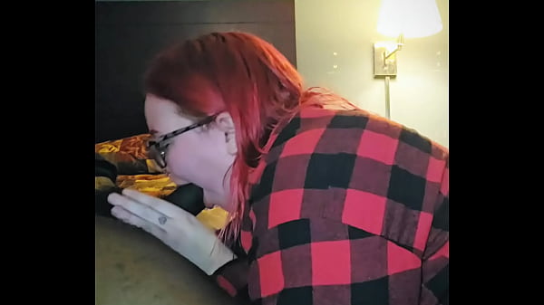 Redhead aubrey bigbabe304 slobbers on a big fat black cock