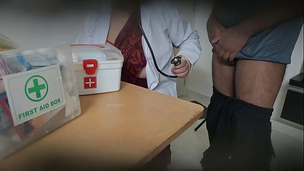 Sexy lady doctor having fun with patients