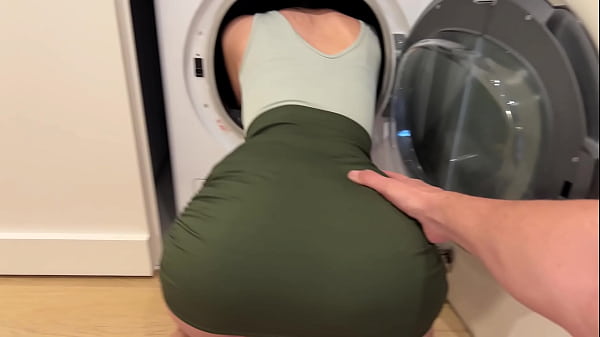 Stepson fucks stepmom while she’s stuck in the washing machine