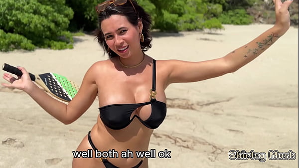 BUSTY MILF loses a bet and has to PAY up right on the BEACH.