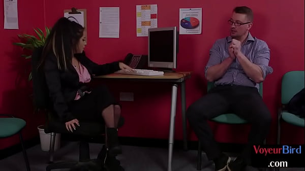 Dom office babe in lingerie watches her jerker colleague