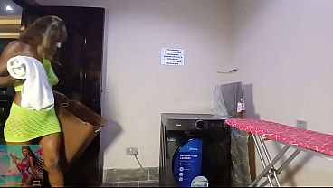 Ebony Goddess Squirt & Fuck Dildo Under Water Hose in Laundry Room