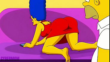 Married Housewife Cheats on Her Cuckold Husband on a Pink Couch. Cartoon Parody Simpsons. Hentai