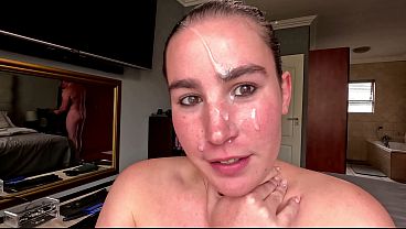 UNFAITHFUL HOTWIFE sends CUCKOLD husband selfie BLOWJOB with CUM FACIAL