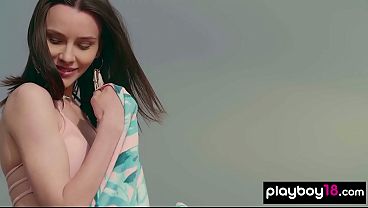 Charming Ukrainian newcomer teen Adel Morel slips out of her bikini outdoor