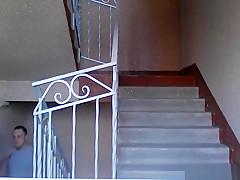 Classy girl ball busting a guy on the stairs