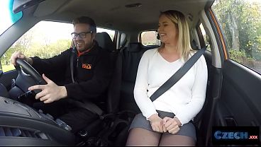 Czech Blonde Student with BIG ASS has Orgasm during Driving Lesson in UK – Fake Driving School