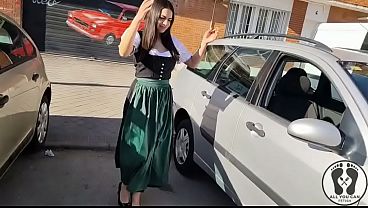 DIRNDL SLUT GETS DIRTY AND OILY CHANGING TIRES