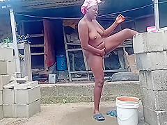 Sexy Village Girl Bath Outside The Compound