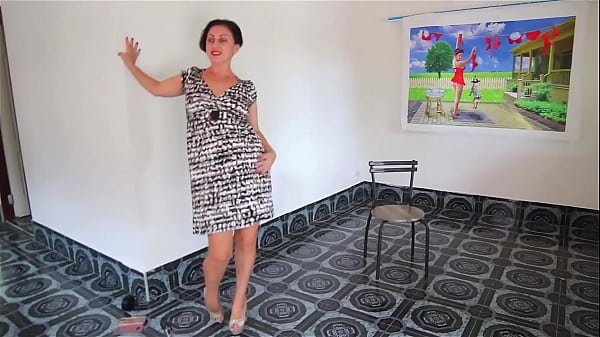 Striptease on high heels at art gallery. Broken Heels Nice woman shows her body when undressing from white-black dress.  She has no panties upskirt. Chick wants to fuck too much. Show pussy.  Legs open wide. Shaved cunt.