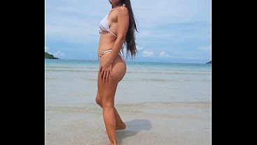 Amazing chill and beauty dancing in white sexy bikini