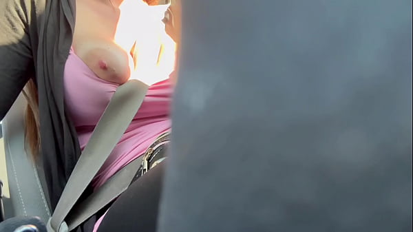 Italian Big tits Milf Artemisia Love Hot solo Car ride flashing big horny tits and nipples