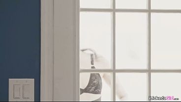 Petite lesbian sneaks in to lick girlfriends hairy pussy