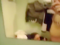 Pretty brunette girlfriend make a hell of a blowjob in men’s changing room,damn