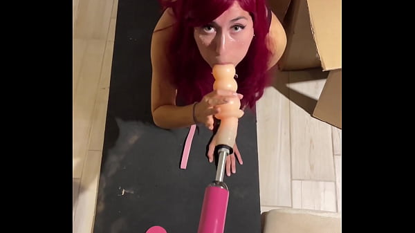 Sex Machine fucks Deep Throat with Huge Dildo Teen Cat Girl, Sucking sex toy Hardcore Fetish Blowjob
